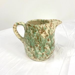 VINTAGE Morton Pottery Spatterware Green & Brown Speckled Ceramic Pitcher